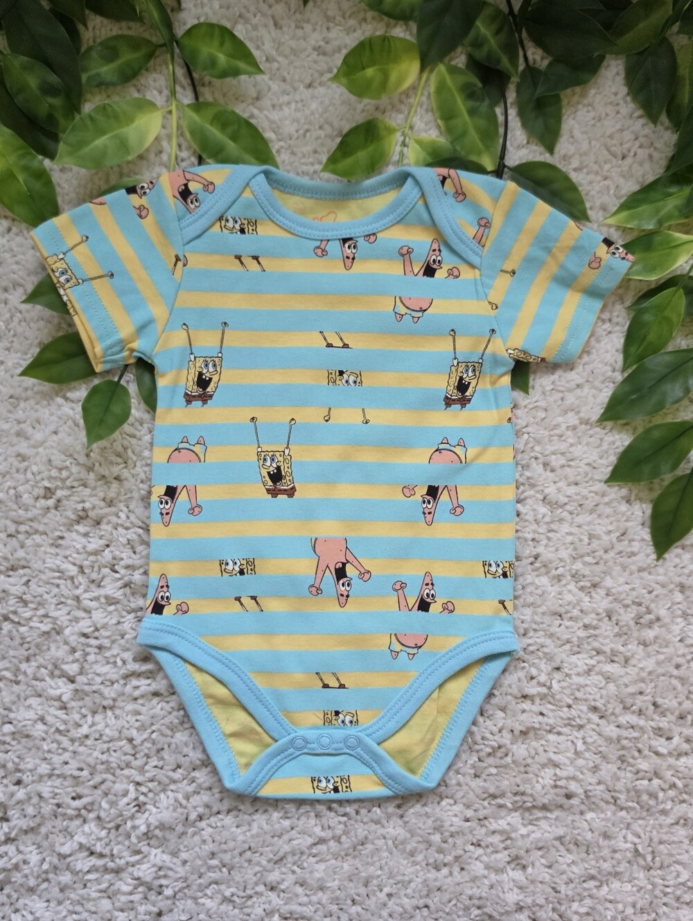 Baby Boy Striped Spongebob Square Pants Onesie (9-12 Months)